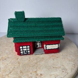 Handmade Plastic Canvas House Red Green Christmas‎ Winter Needlepoint Village